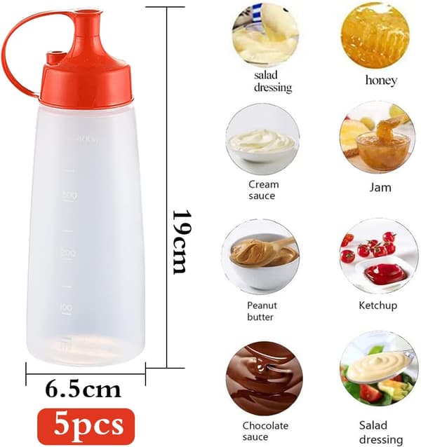 Kryddflaskor, 5 st 473 ml Kryddsåsflaska, Såsdispenserflaskor, Plastkryddflaskor, Såsflaska, Plastflaskor med Lock, BPA-fria