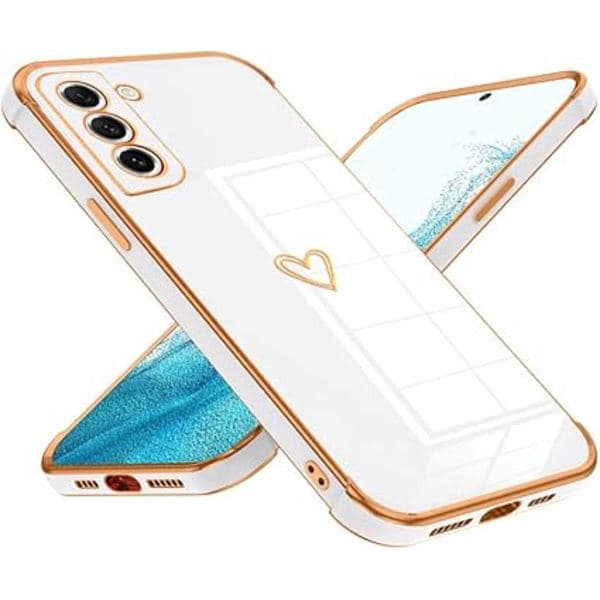 White Samsung Galaxy S22 Case, Cute Love Pattern, Ultra-thin Electroplated Silicone TPU (Shockproof)
