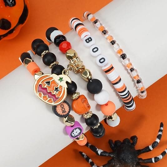 Halloween-armbånd Stablebart elastisk armbånd med svarte steinperler D