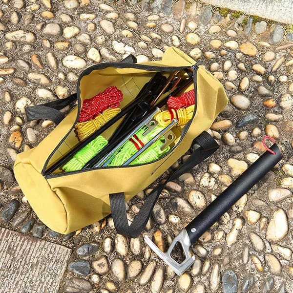 Tent Peg Bag Double Layer Canvas Tent Pegs Storage Organizer Ground Nail Bag For Camping Tools Canvas Organizer Pouch For Pegs