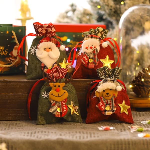 Jultomte pälsdocka presentförpackning, godisförpackningspåsar, julaftonspresentpåsar för barn