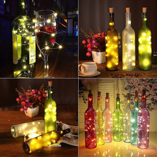 12 x 20 LED Pullovalot Korkki Paristolla, Hääkoriste, 2M Pullo-Valot