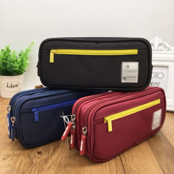 Large Expandable Canvas Zipper Pencil Case Red KLB