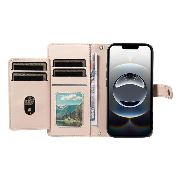 Kompatibelt Plånboksfodral med Remmar för iPhone 16e, Rombleformat Läderställ Telefonskal Beige