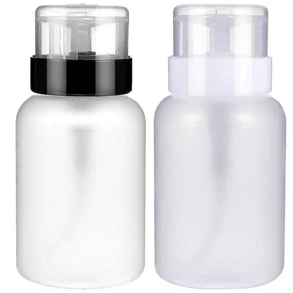 2 stk. tomme PP-plastpumpeflasker, push-down dispenser, 200 ml, til neglelakfjerner, alkohol, makeupfjerner, hjemmerejse