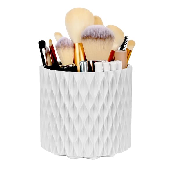 Makeup Organizer Brush Holder 360 Rotating Cosmetic Organizer Large Capacity Storage Box - White