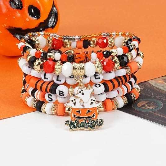 Halloween armbånd stabelbart sort stenperle elastisk armbånd F