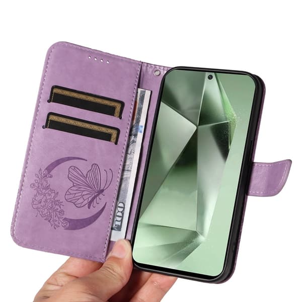 For Samsung Galaxy S24 FE Case Stand Wallet Case Butterfly Pattern - Purple