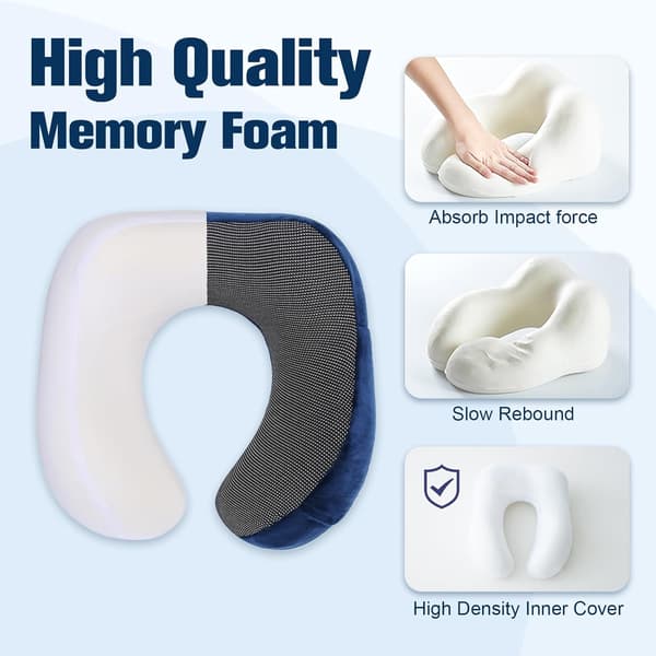 Memory Foam Travel Pillow, Adjustable & Compact Airplane Pillow, Ergonomically Designed, Includes Earplugs, Eye Mask & Storage Bag.