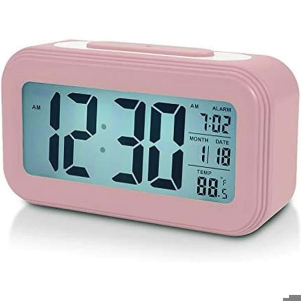 11 cm batteridriven digital väckarklocka för sovrum, LCD sängväckarklocka med larmpåminnelse (rosa)