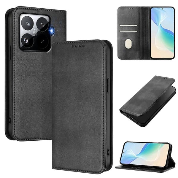 Plånboksfodral för Xiaomi 15T Pro Retro Textur Läder Telefonskal Black
