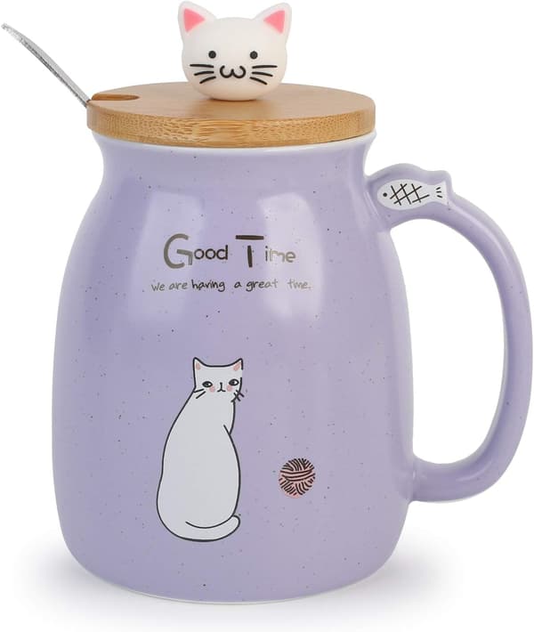 Frukostmugg Present till Vänner Katt Kaffe Mugg Kanin Te Koppen med Lock Sked