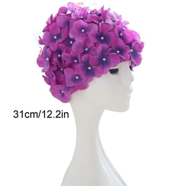 Badehette for kvinner med retro blomstermønster 3D-kronblader Svømmehette