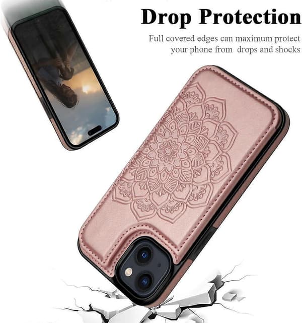 iPhone 15-deksel med kortholder, blomstret magnetisk flippdeksel til iPhone 15 lommebokdeksel for kvinner