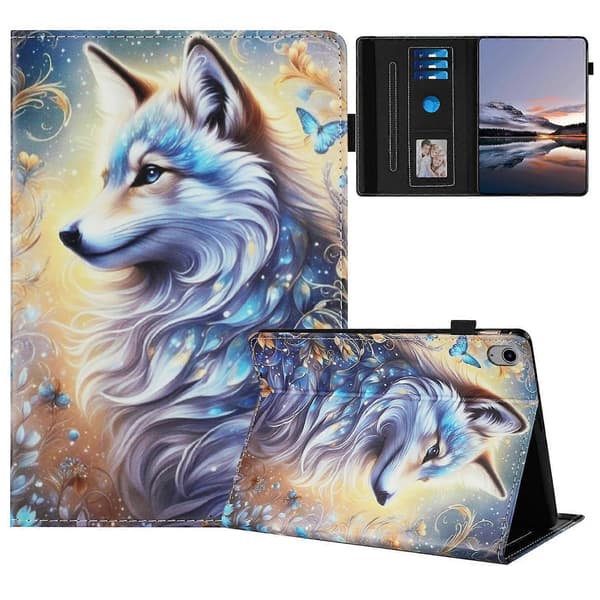 Fodral för iPad 10.9 (2022) Mönstrat Läder Tabletskydd med Auto Sleep Wake, Korthållare - Vit Wol Multicolor Multicolor White Wolf