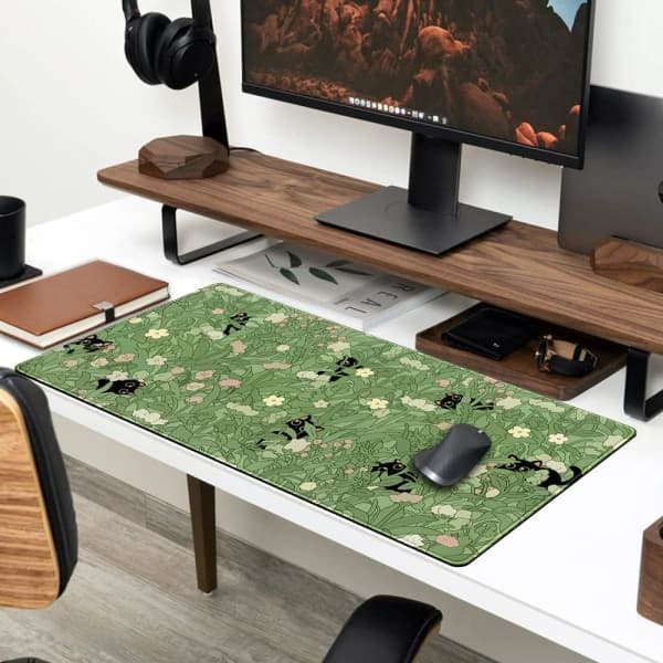 Large Cat, Plant, Cute Cartoon, Creative Computer Keyboard Pad, Study Desk Pad, Office Mouse Pad Green