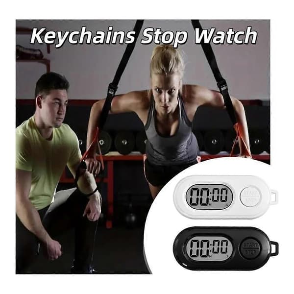 2pcs Keychain Stopwatch with LCD Screen Digital Countdown Timer Mini Portable Electronic Pocket Watch