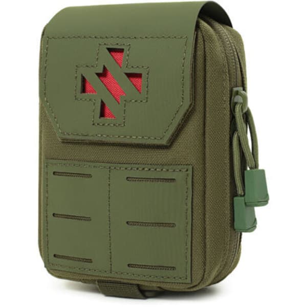 Tactical First Aid Kit - Removable First Aid and IFAK Kit, MOLLE Compatible, 1000D Nylon, D-Ring Closure (Army Green)