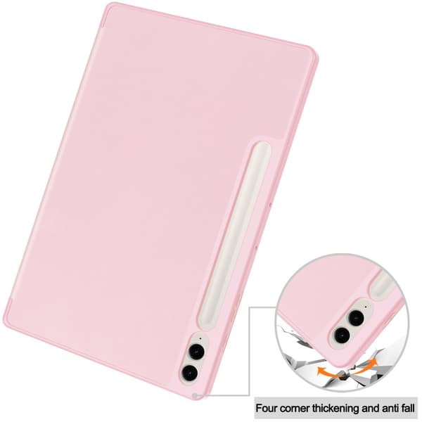 Samsung Galaxy Tab S9 FE Plus-deksel Tri-Fold med pennholder, rosa