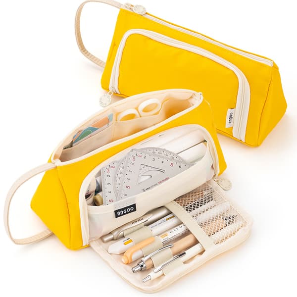 1 Large Capacity Pencil Case with Compartments (Yellow)