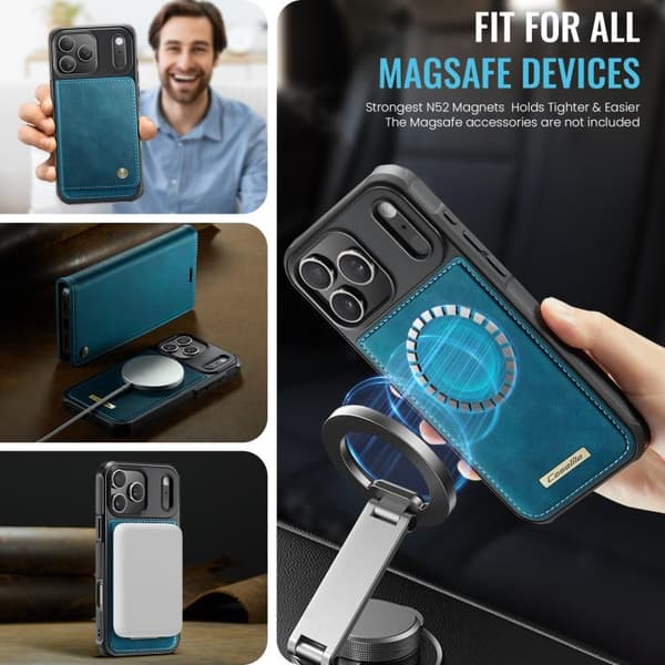 iPhone 17 Pro -nahkakotelo MagSafella ja RFID-estolla, irrotettava lompakko