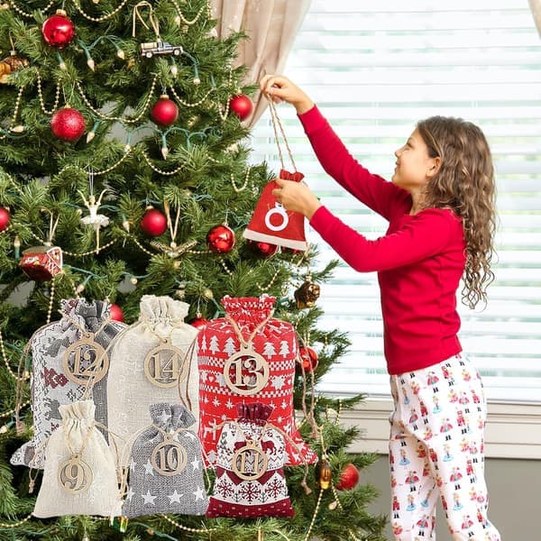 24 Stykker Julekalenderposer Hængende Nedtællingskalenderposer til DIY Julepynt