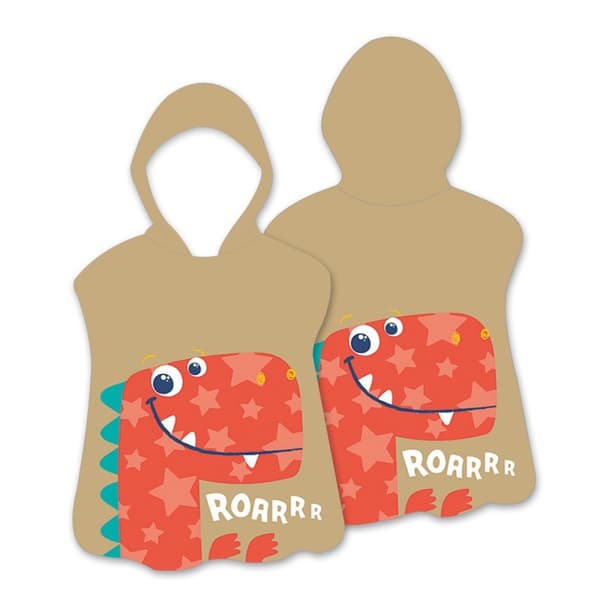 Hætte Kappe Badehåndklæde Badekåbe Poncho, 60x60cm - Orange Dinosaur