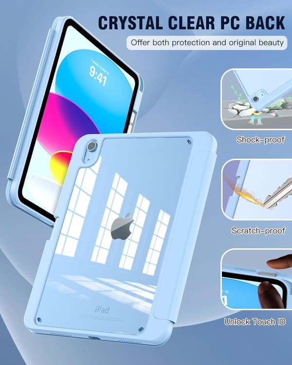 11th 11 2025, Case for iPad (A16) generation inch with pen holder, thin protective case transparent back, automatic wake/sleep blue