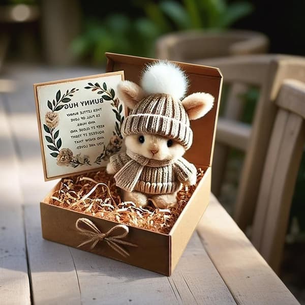 Mini Rabbit Plush Toy for Easter, Pocket-sized Bunny with Positive Message Card