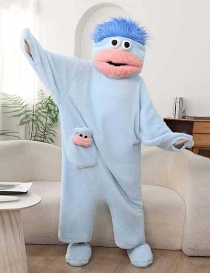 Morsom Stor Munn Monster Onesie Pyjamas – Overdimensjonert Plysjfleece Hetteheldress for Søvn og Fest, M