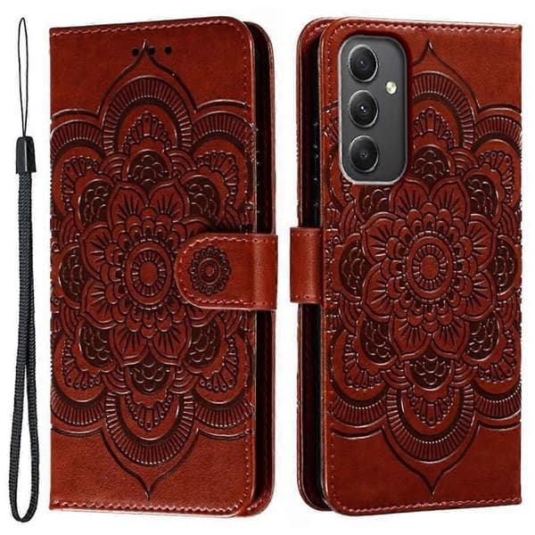 Samsung Galaxy A56 5G Case - PU Leather Mandala Embossed Wallet Case Multicolored Brown
