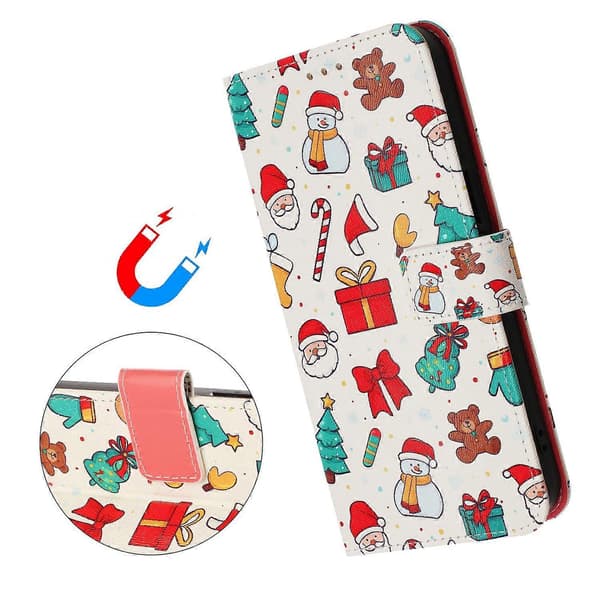 Compatible with iPhone 17 Wallet Case Christmas Pattern Print Leather Phone Cover with Lanyard Christmas Elements