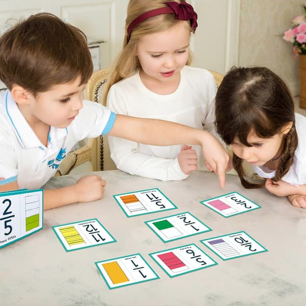 Math Fraction Cards Paper Learning Cards Set for Classroom Homeschooling Visual Teaching Aid for School Students