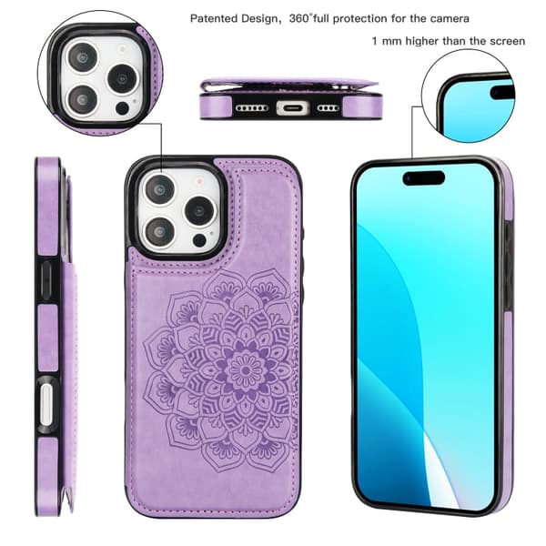 iPhone 16 Pro Max Etui - Dobbelt Spænde Mandala Læder Cover