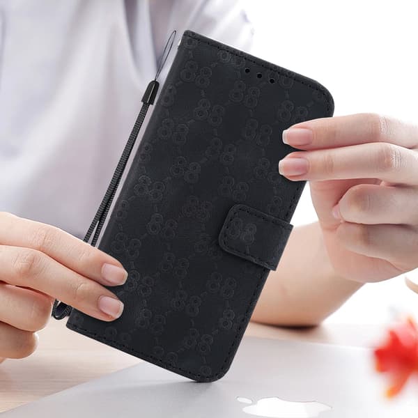 Dobbelt 8-format reliefbeslag kortholder pung etui egnet til iPhone 7/iPhone 8/SE (2020), lavet af PU-lædermateriale