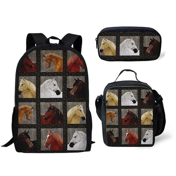 Student Backpack Anime Cute Horse School Bag Backpack Briefcase Messenger Bag Pencil Case Three-piece Set