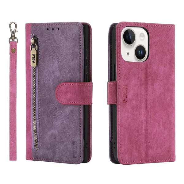POLA Two-tone Wallet Case with Zipper RFID Leather Purple Pink