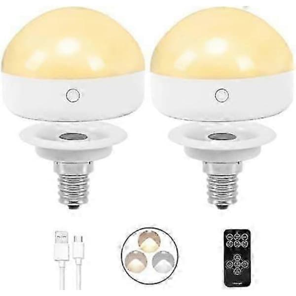 E14 Rechargeable Light Bulb, 2-pack, 300LM, 40W Equivalent, Detachable Charging, 3 Color Temperatures, Remote Control Puck Emergency Light, Dimmer, Ti