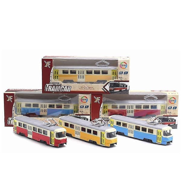 Klassisk tågbuss Diecast Pull Back-modell med LED-musik Utvecklande barnleksak