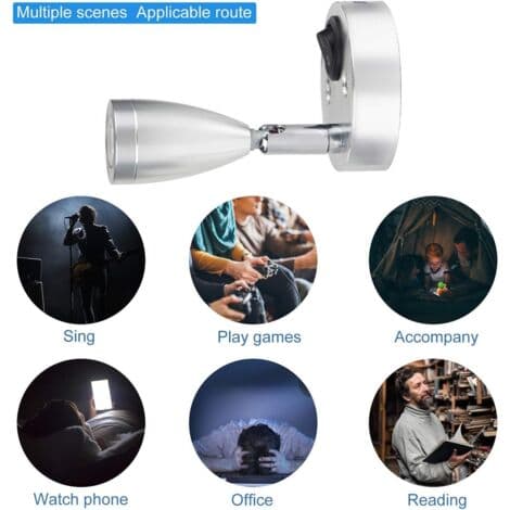 12V LED Reading Light – 2 x 3W 220lm LED Bulbs 3000K Warm White Light Rotating Head for Angle Adjustment Easy Installation with Switch