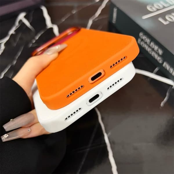 Magnetic Diamond Leather Case for iPhone 17 Pro - Wireless Charging Shockproof Hard Back Cover with Premium Texture (Orange) 17pro