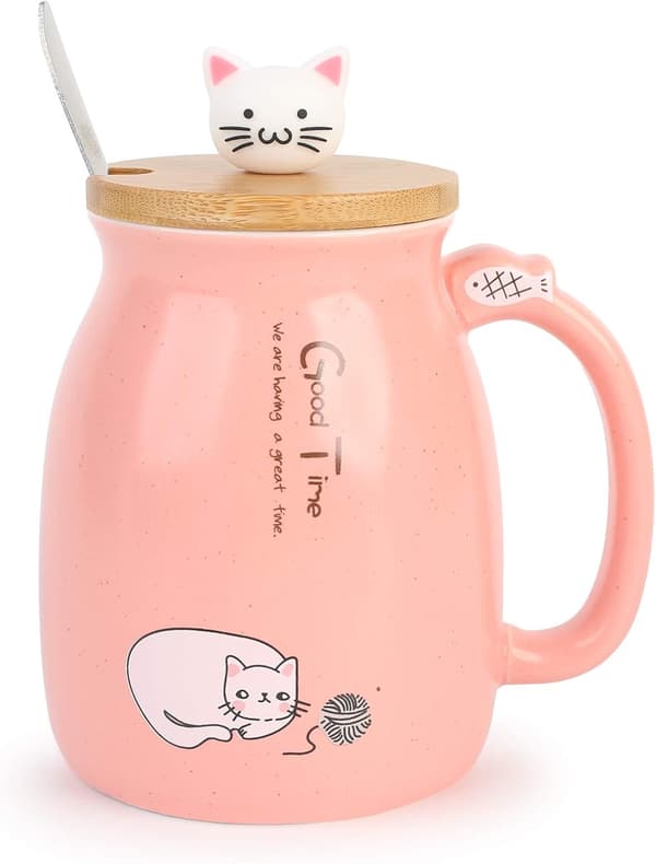 Frukostmugg Present till Vänner Katt Kaffe Mugg Kanin Te Koppen med Lock Sked