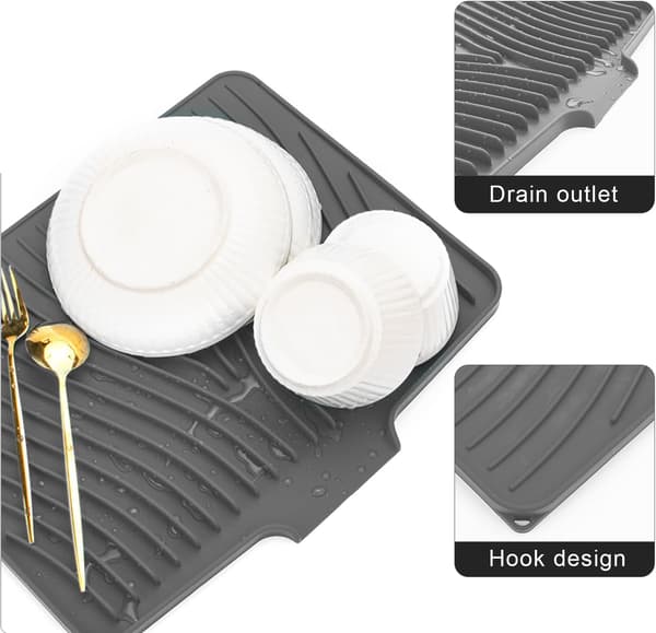 Silicone Dish Drying Mat, Silicone Drain Mat, Kitchen Counter Organizer, Heat Resistant