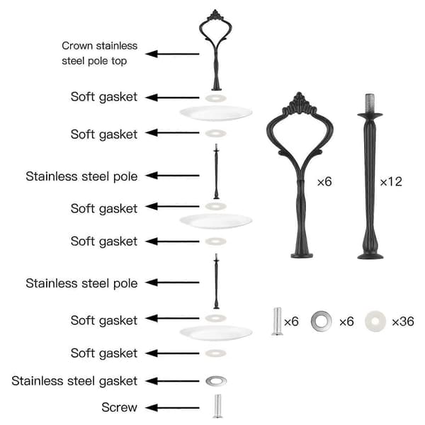 9 Sæt Kageopsats Hardware Kit Etagefad Hardware Beslag til Kageopsats, 3 Etagers Kageopsats Beslag_Supergave