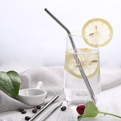 8X Stainless Steel Straws with Cleaner + Storage Bag Silver