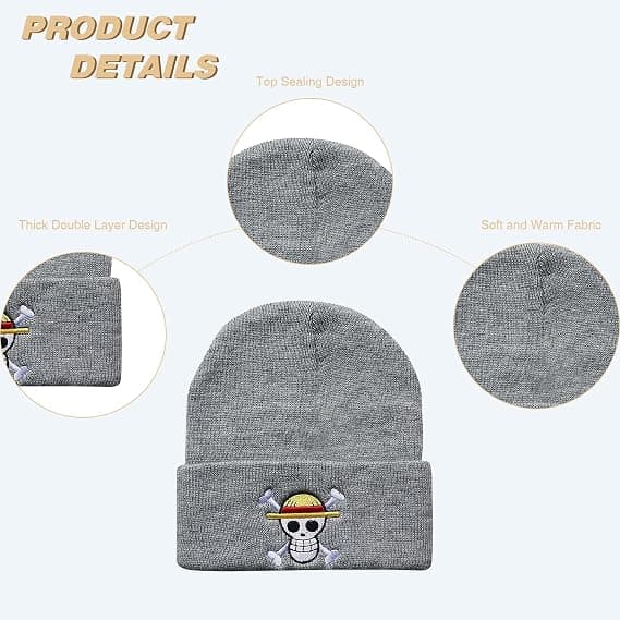 ONE PIECE Anime Stråhatt, Stickad Mössa, Vintermössa, Slouchy Mössa, Mjuk Stickad Mössa, Skidmössa, Ullmössa