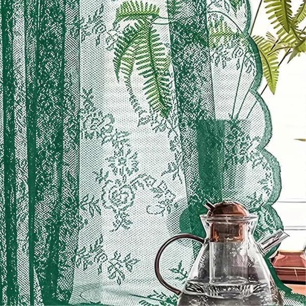Elegant spetsgardin, voile insynsskydd, polyester, vit, 140x114cm, för vardagsrum, sovrum, bröllopslokal