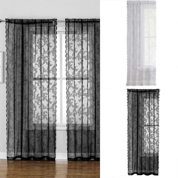 Elegant spetsgardin, voile insynsskydd, polyester, vit, 140x114cm, för vardagsrum, sovrum, bröllopslokal