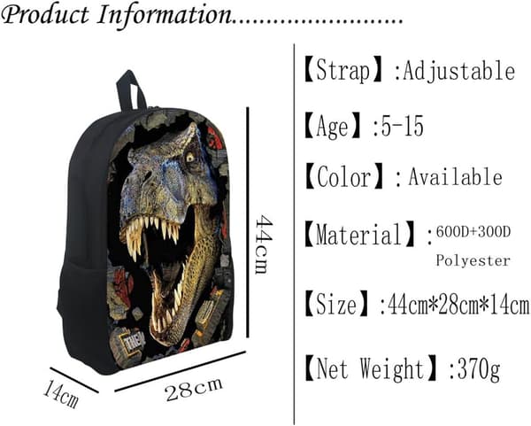 Dinosaurrygsæk, Grå 43.18cm