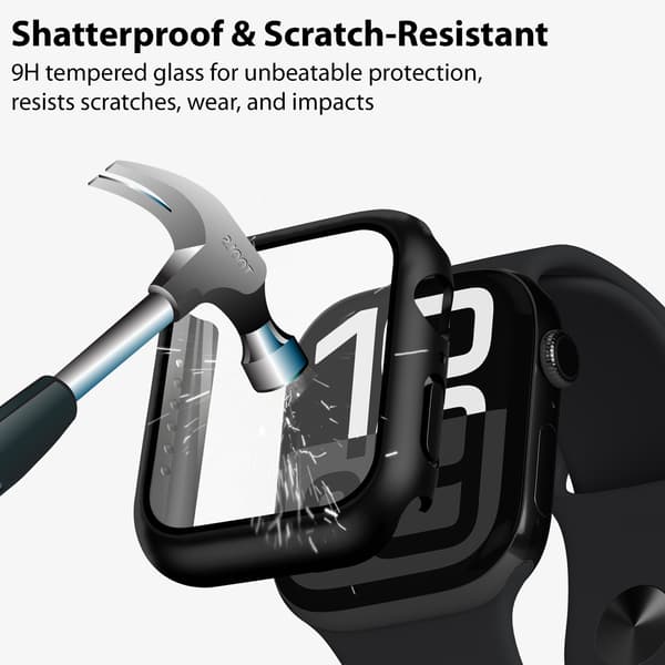 2-Pack Protective Case with Built-in Screen Protector for Apple Watch 44mm – Full Coverage Protection with Tempered Glass, Easy Installation (Black)
